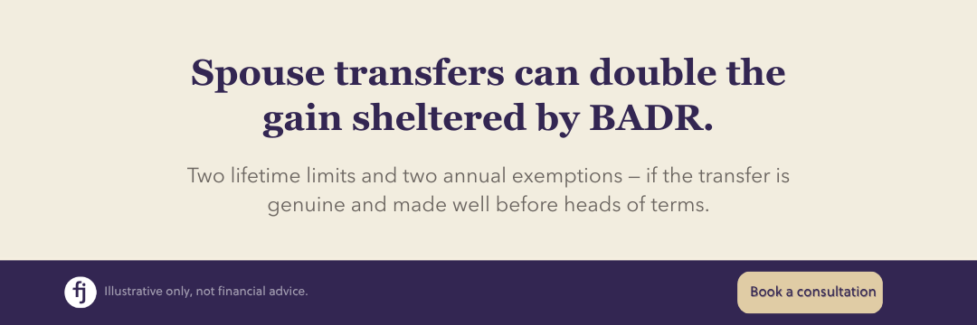 Spouse transfers can double the gain sheltered by Business Asset Disposal Relief