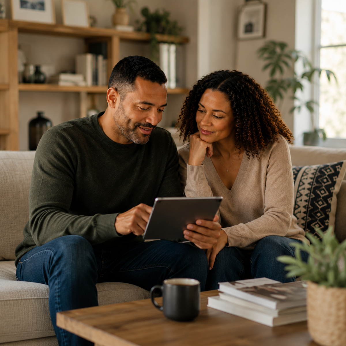 Finding the right financial adviser - couple searching the internet for a financial adviser