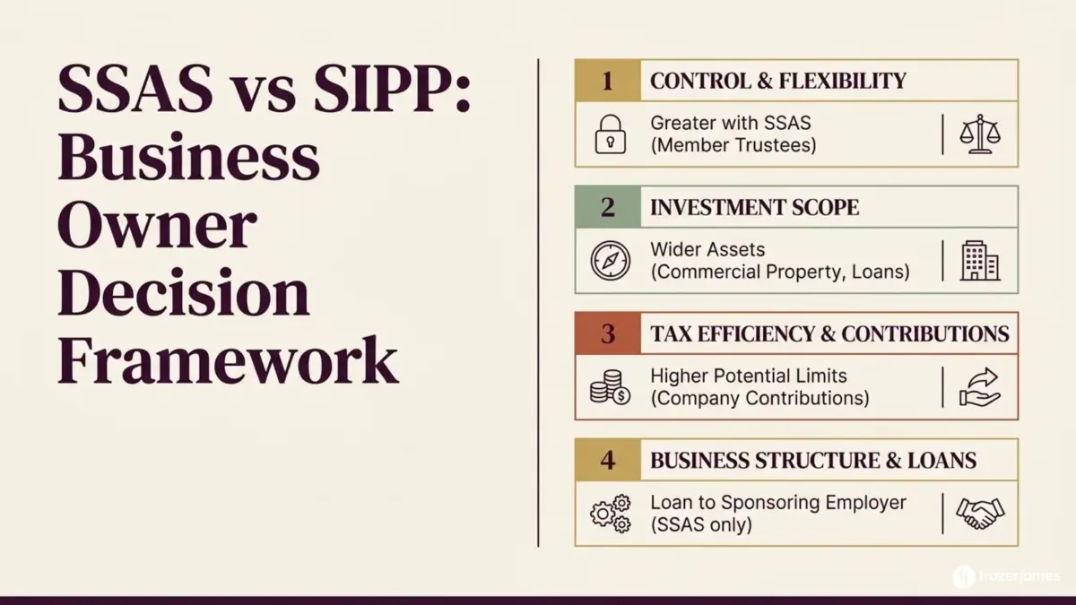 The employer loan-back and commercial property features of a SSAS are unavailable in a SIPP — making the business structure the first decision point, not the investment choice.